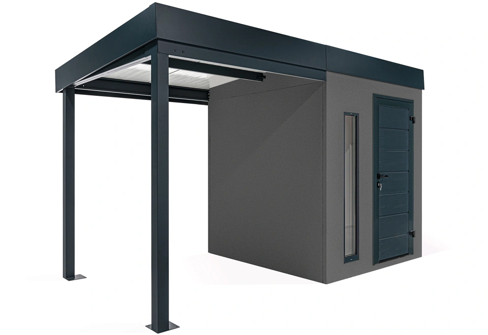 GARDEON® Gartenhaus mit Hörmann-Türen, Lichtband und überdachtem Bereich