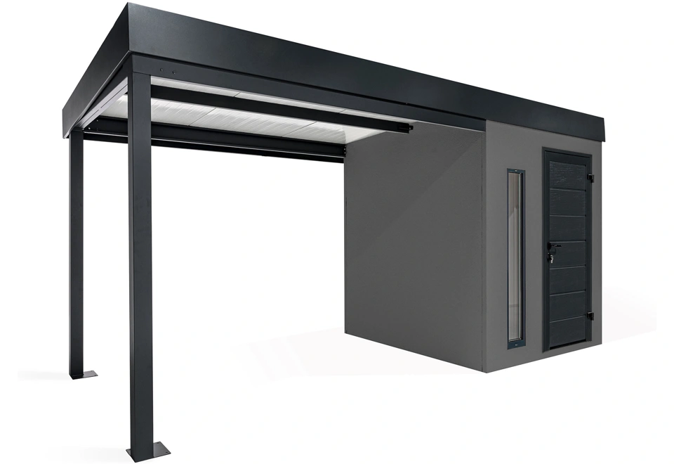 GARDEON® Gartenhaus mit Hörmann-Türen, Lichtband und überdachtem Bereich