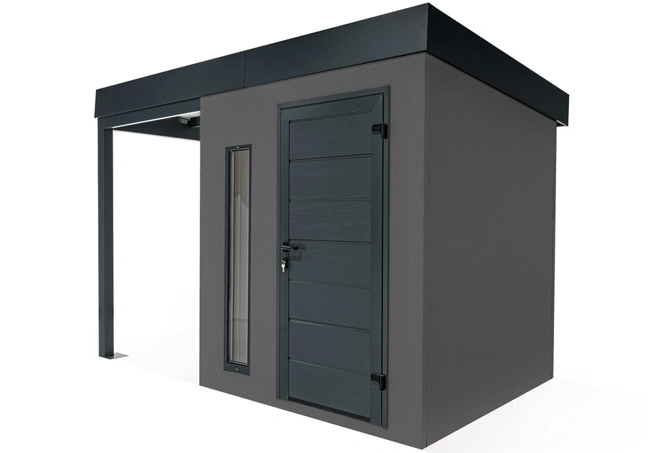 GARDEON® Gartenhaus mit Hörmann-Türen, Lichtband und überdachtem Bereich