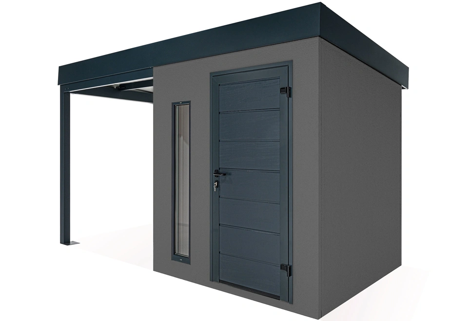 GARDEON® Gartenhaus mit Hörmann-Türen, Lichtband und überdachtem Bereich