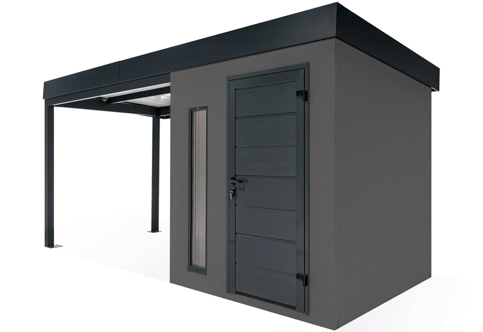 GARDEON® Gartenhaus mit Hörmann-Türen, Lichtband und überdachtem Bereich