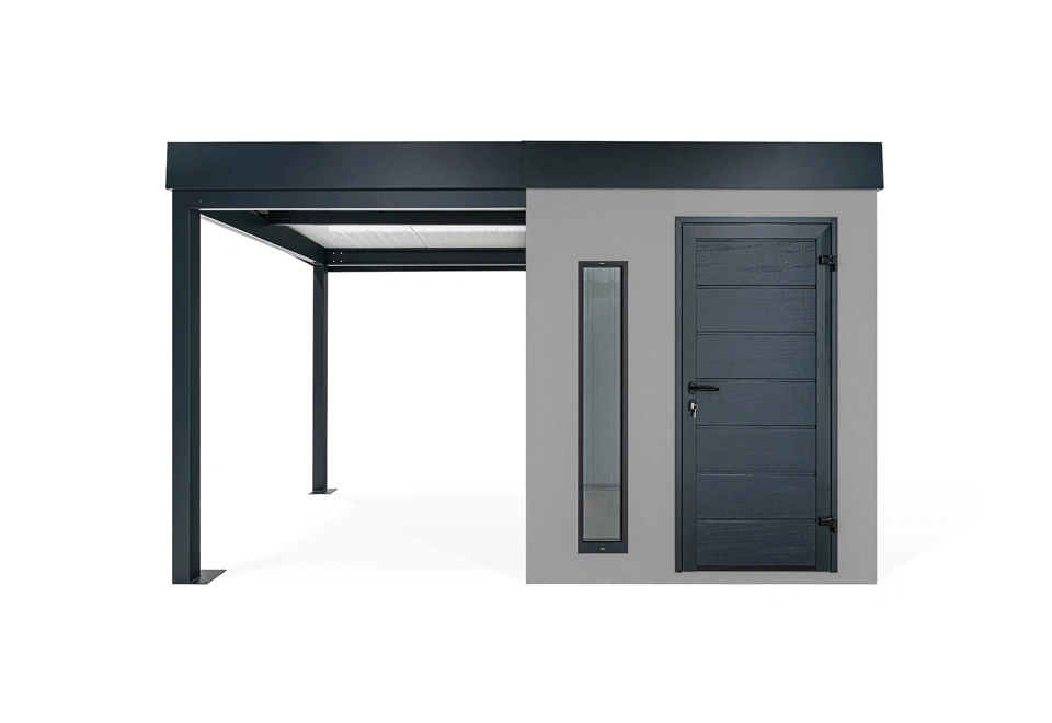 GARDEON® Gartenhaus mit Hörmann-Türen, Lichtband und überdachtem Bereich