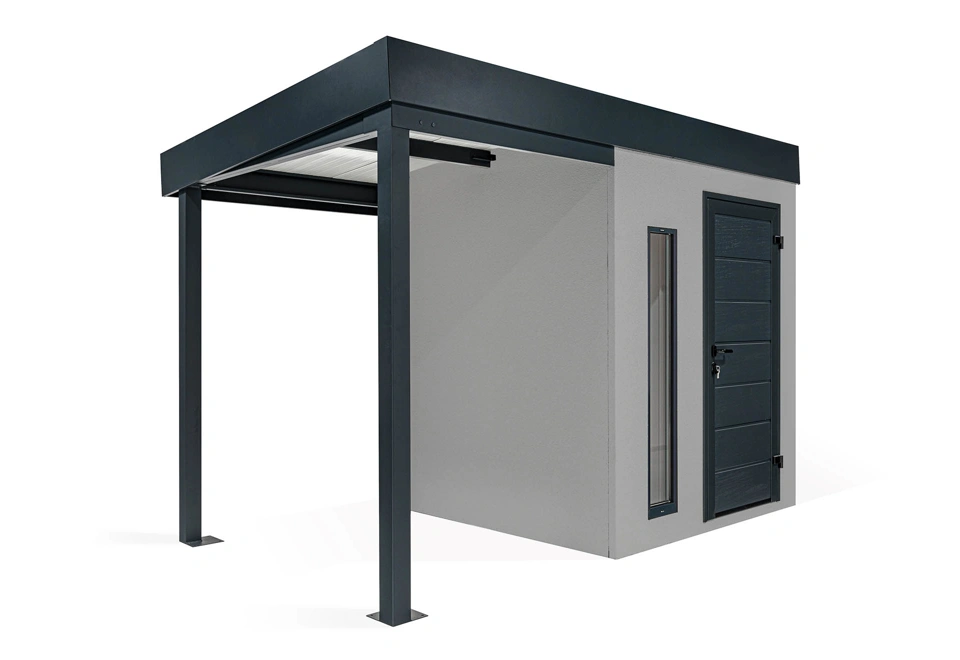 GARDEON® Gartenhaus mit Hörmann-Türen, Lichtband und überdachtem Bereich