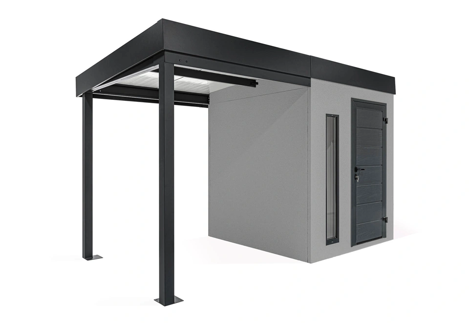 GARDEON® Gartenhaus mit Hörmann-Türen, Lichtband und überdachtem Bereich