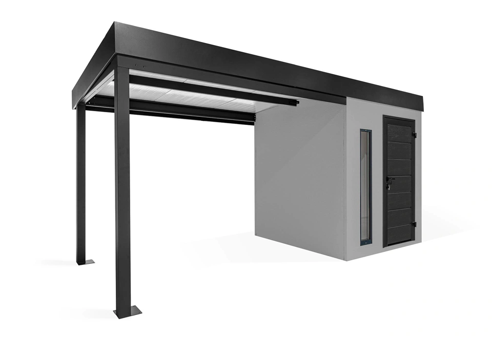 GARDEON® Gartenhaus mit Hörmann-Türen, Lichtband und überdachtem Bereich