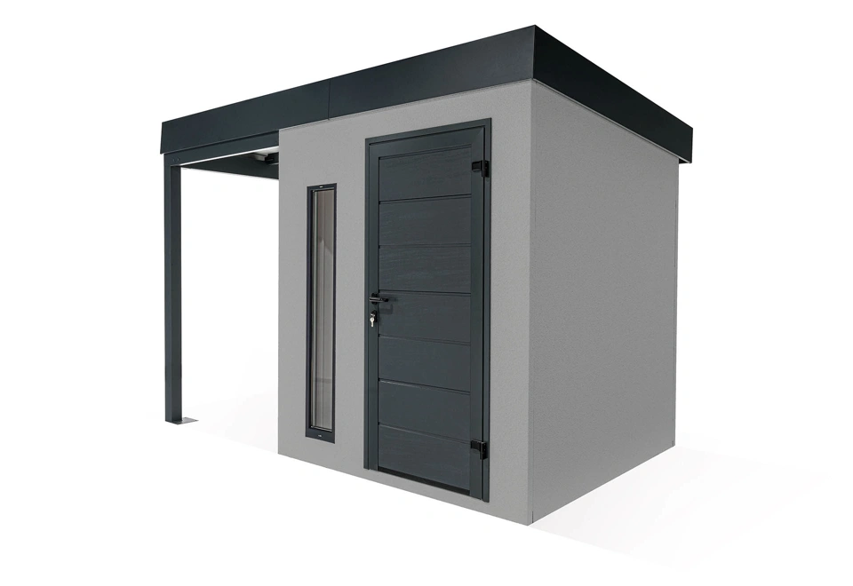 GARDEON® Gartenhaus mit Hörmann-Türen, Lichtband und überdachtem Bereich