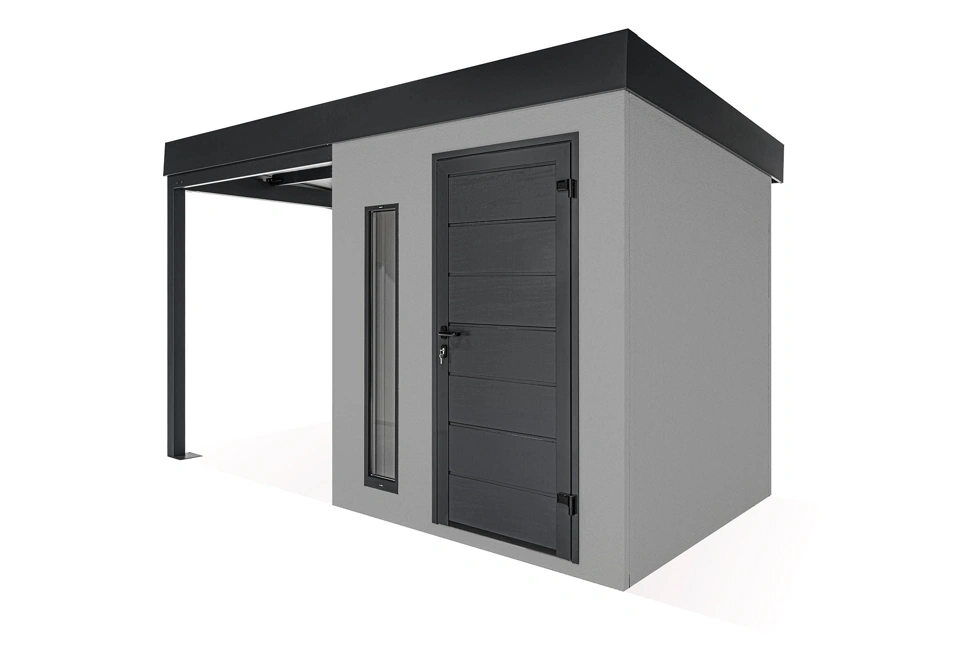 GARDEON® Gartenhaus mit Hörmann-Türen, Lichtband und überdachtem Bereich