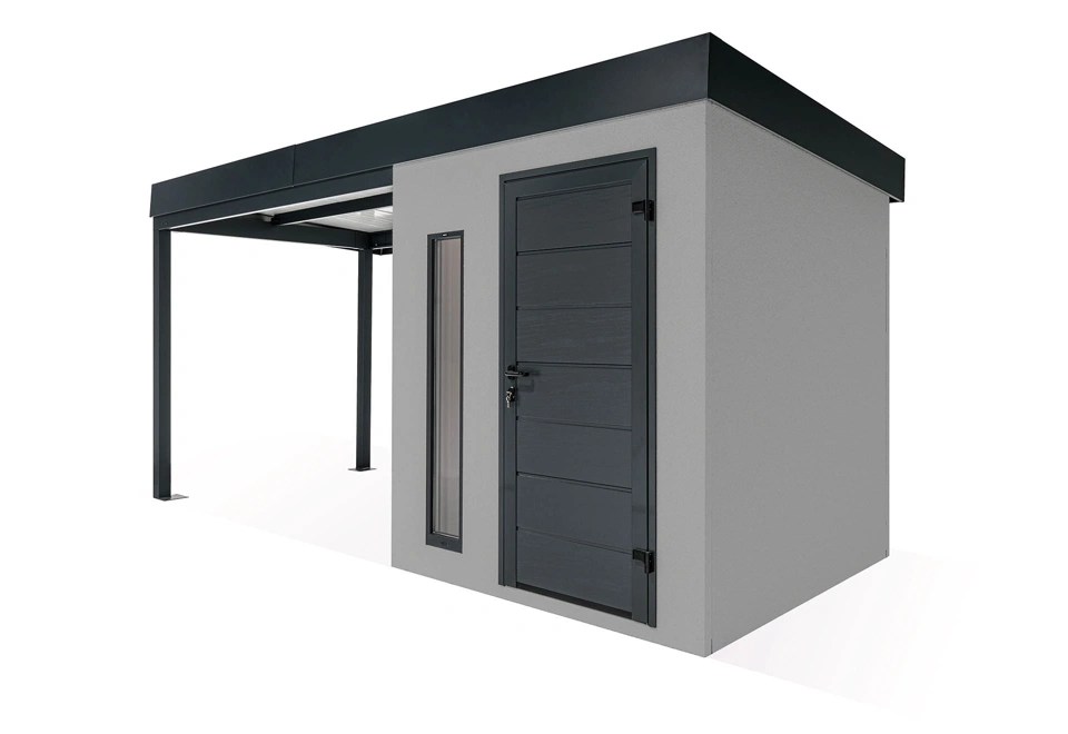 GARDEON® Gartenhaus mit Hörmann-Türen, Lichtband und überdachtem Bereich