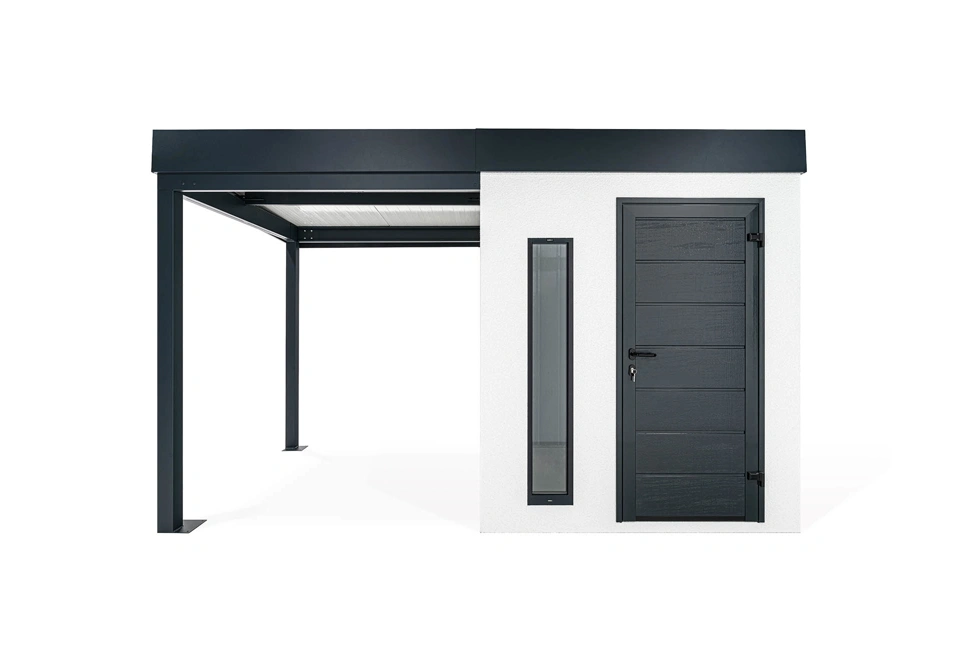 GARDEON® Gartenhaus mit Hörmann-Türen, Lichtband und überdachtem Bereich