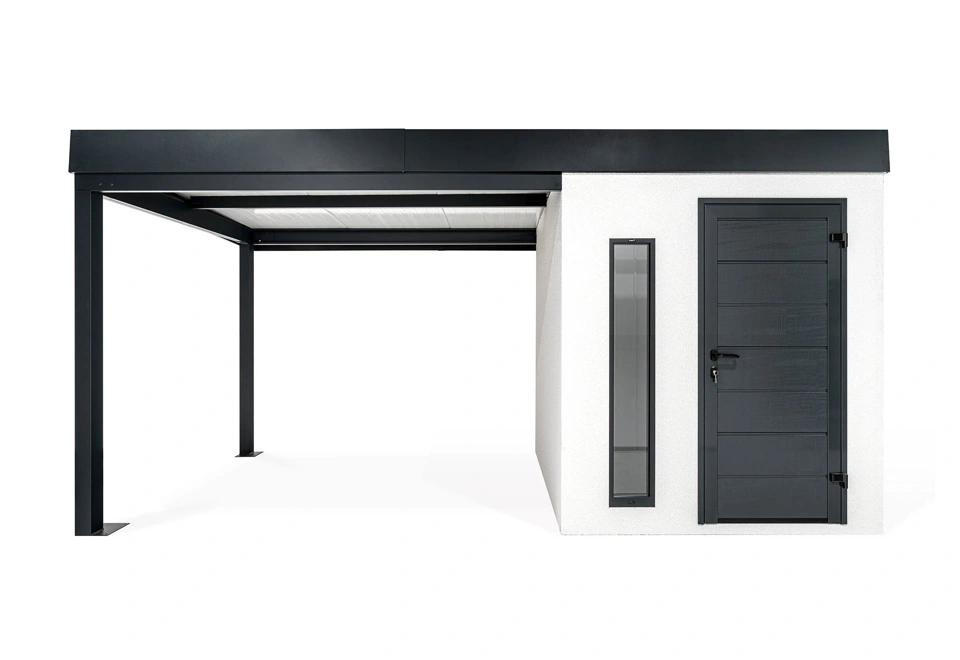 GARDEON® Gartenhaus mit Hörmann-Türen, Lichtband und überdachtem Bereich