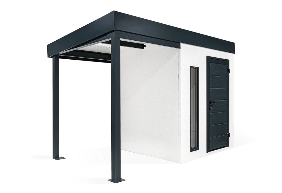GARDEON® Gartenhaus mit Hörmann-Türen, Lichtband und überdachtem Bereich