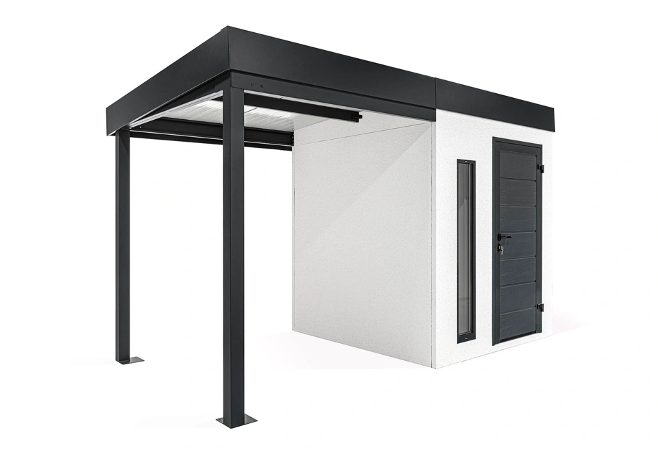 GARDEON® Gartenhaus mit Hörmann-Türen, Lichtband und überdachtem Bereich