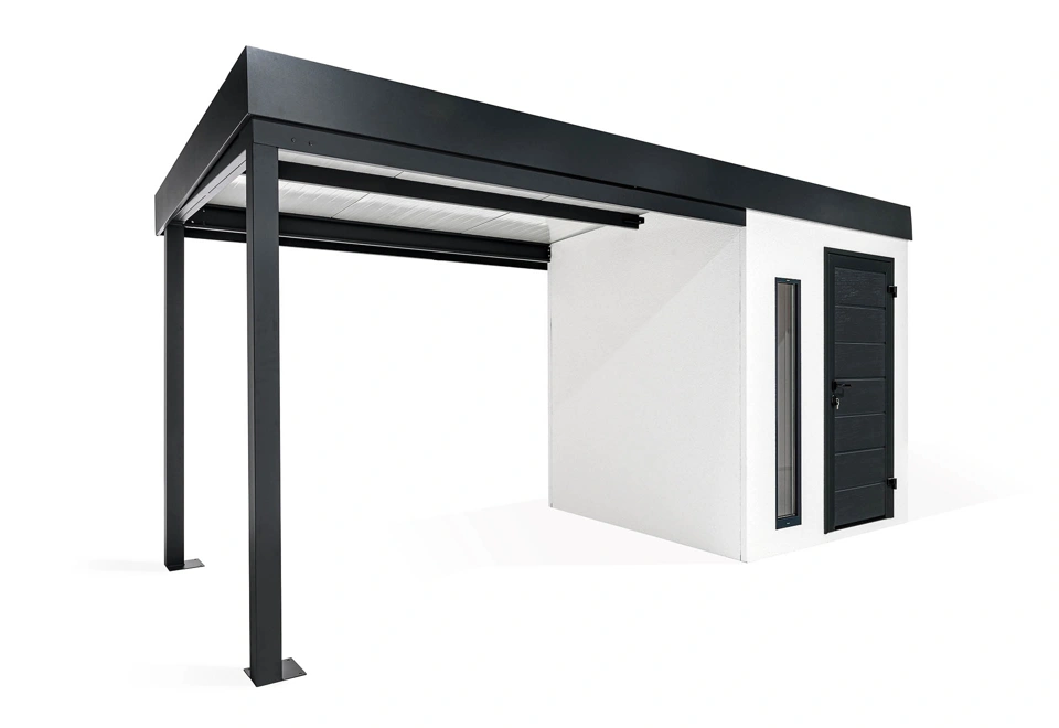 GARDEON® Gartenhaus mit Hörmann-Türen, Lichtband und überdachtem Bereich
