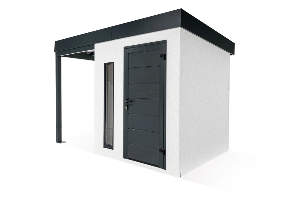 GARDEON® Gartenhaus mit Hörmann-Türen, Lichtband und überdachtem Bereich