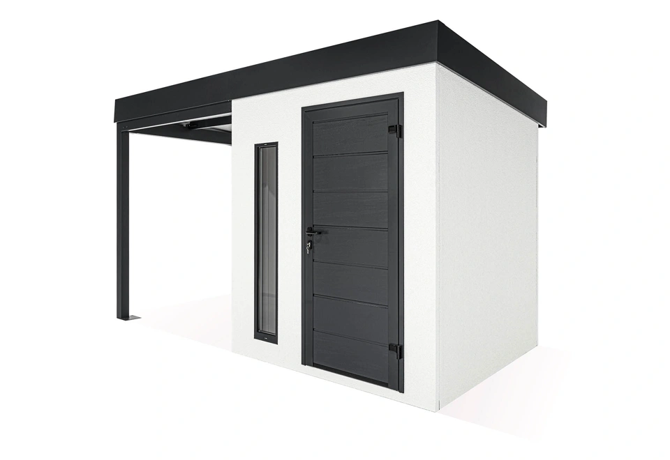 GARDEON® Gartenhaus mit Hörmann-Türen, Lichtband und überdachtem Bereich
