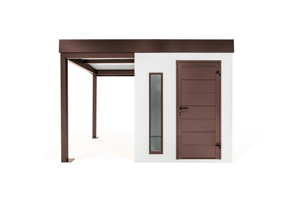 GARDEON® Gartenhaus mit Hörmann-Türen, Lichtband und überdachtem Bereich