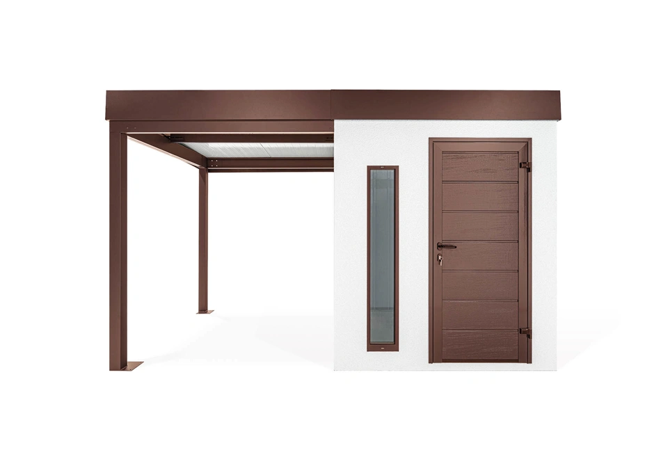 GARDEON® Gartenhaus mit Hörmann-Türen, Lichtband und überdachtem Bereich