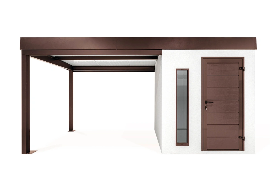 GARDEON® Gartenhaus mit Hörmann-Türen, Lichtband und überdachtem Bereich