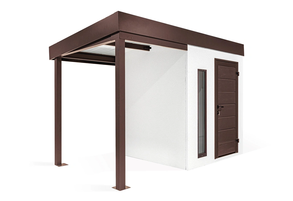 GARDEON® Gartenhaus mit Hörmann-Türen, Lichtband und überdachtem Bereich