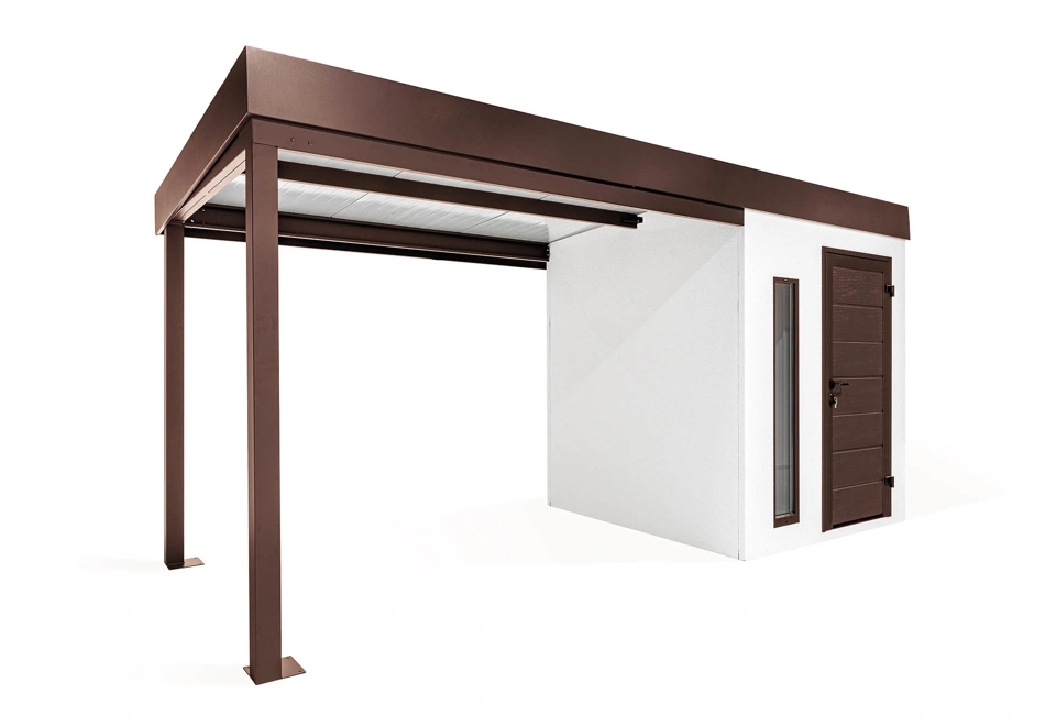 GARDEON® Gartenhaus mit Hörmann-Türen, Lichtband und überdachtem Bereich