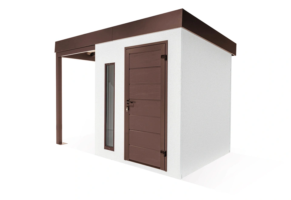 GARDEON® Gartenhaus mit Hörmann-Türen, Lichtband und überdachtem Bereich