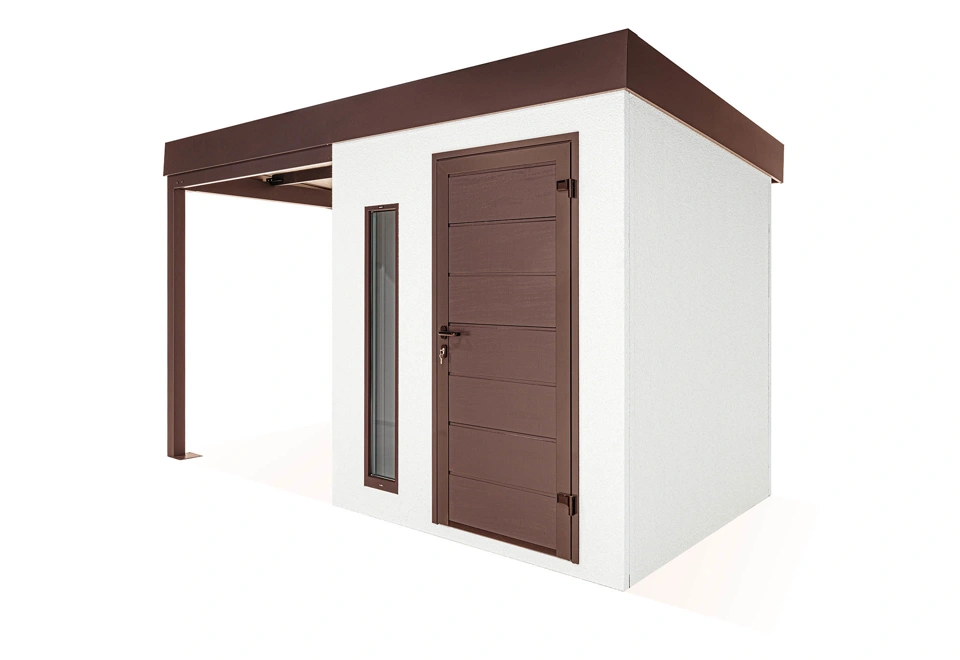 GARDEON® Gartenhaus mit Hörmann-Türen, Lichtband und überdachtem Bereich
