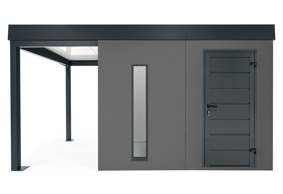 GARDEON® Gartenhaus mit Hörmann-Türen, Lichtband und überdachtem Bereich