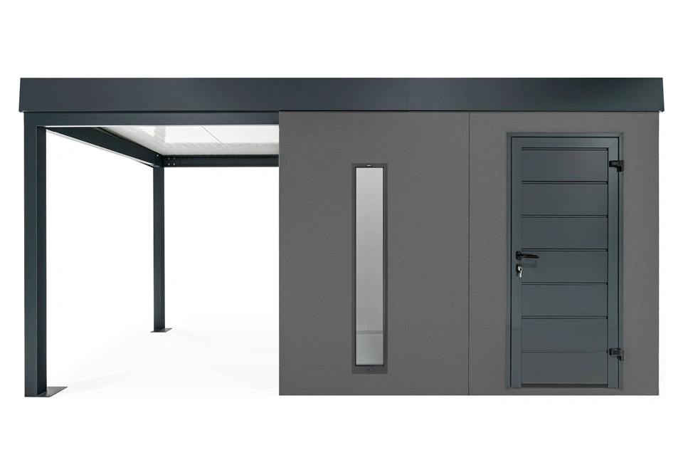 GARDEON® Gartenhaus mit Hörmann-Türen, Lichtband und überdachtem Bereich