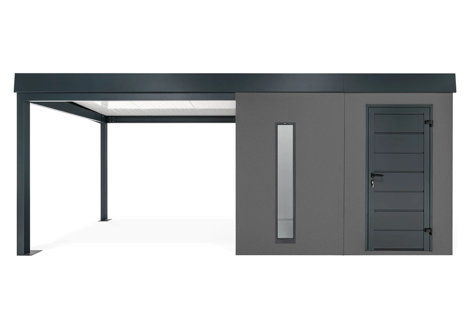 GARDEON® Gartenhaus mit Hörmann-Türen, Lichtband und überdachtem Bereich