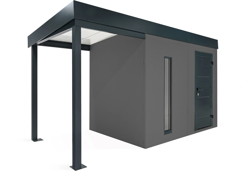 GARDEON® Gartenhaus mit Hörmann-Türen, Lichtband und überdachtem Bereich