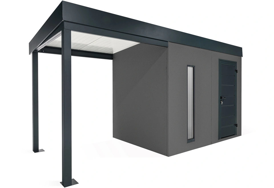 GARDEON® Gartenhaus mit Hörmann-Türen, Lichtband und überdachtem Bereich