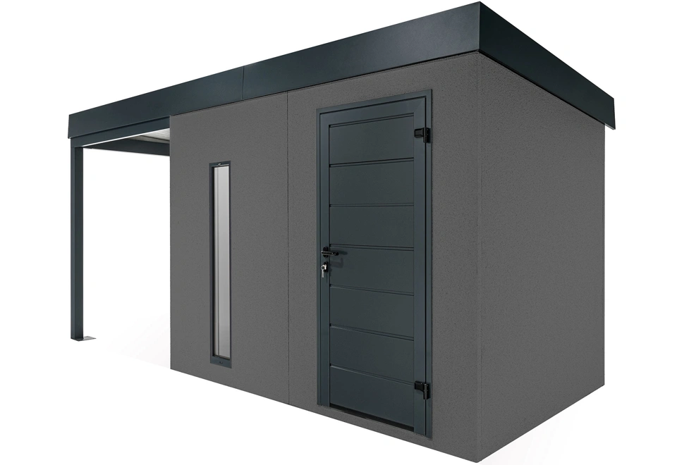 GARDEON® Gartenhaus mit Hörmann-Türen, Lichtband und überdachtem Bereich