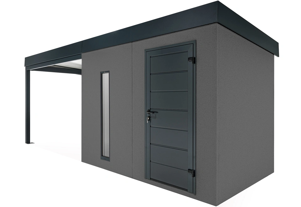 GARDEON® Gartenhaus mit Hörmann-Türen, Lichtband und überdachtem Bereich