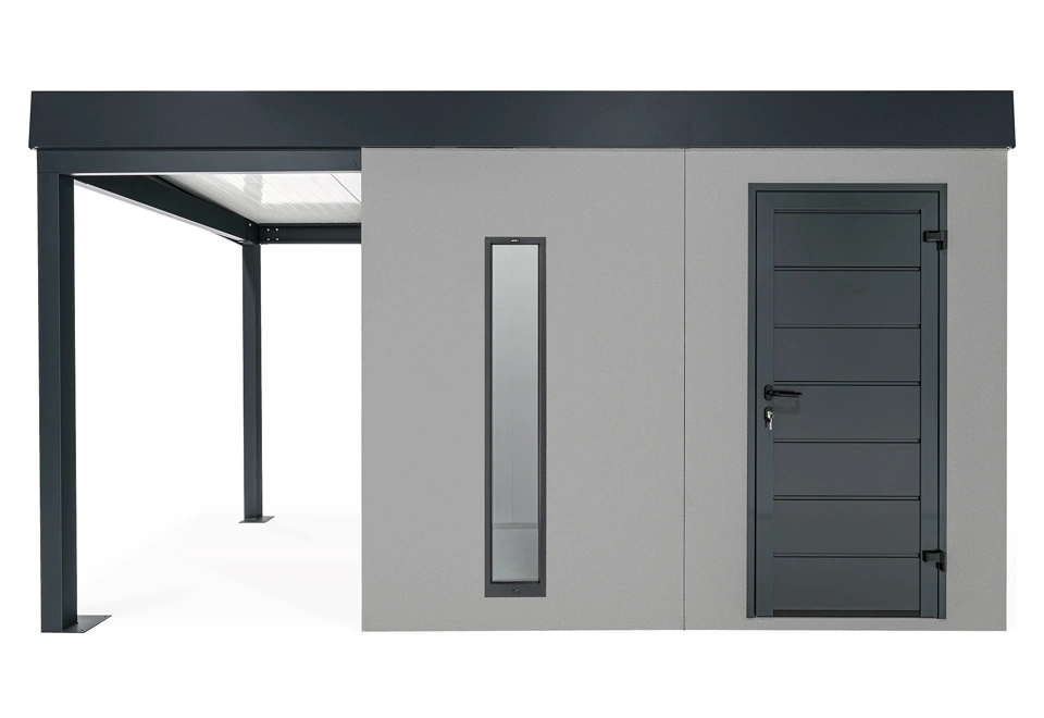 GARDEON® Gartenhaus mit Hörmann-Türen, Lichtband und überdachtem Bereich