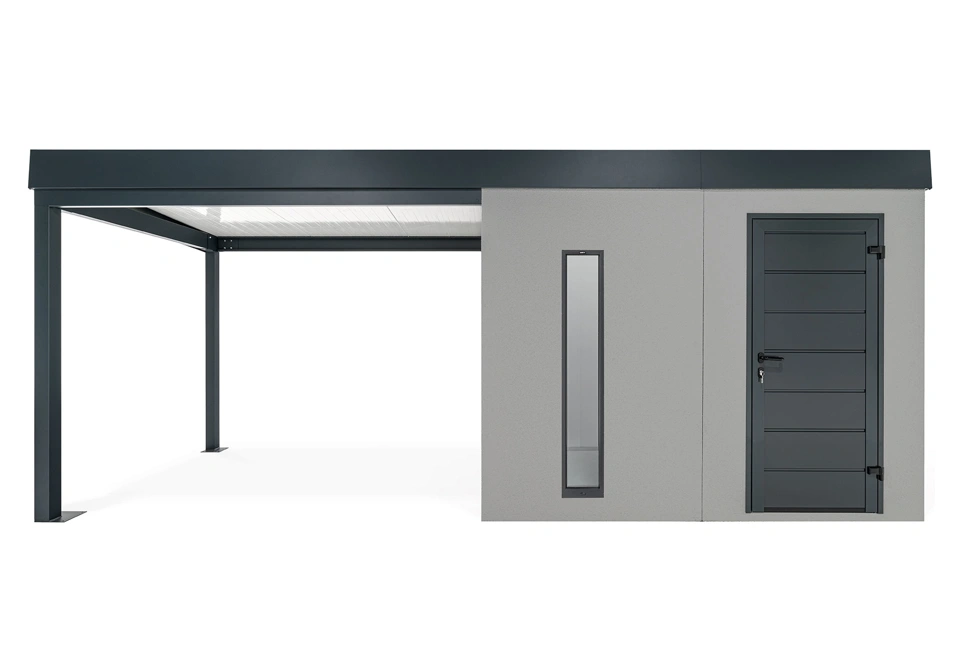 GARDEON® Gartenhaus mit Hörmann-Türen, Lichtband und überdachtem Bereich