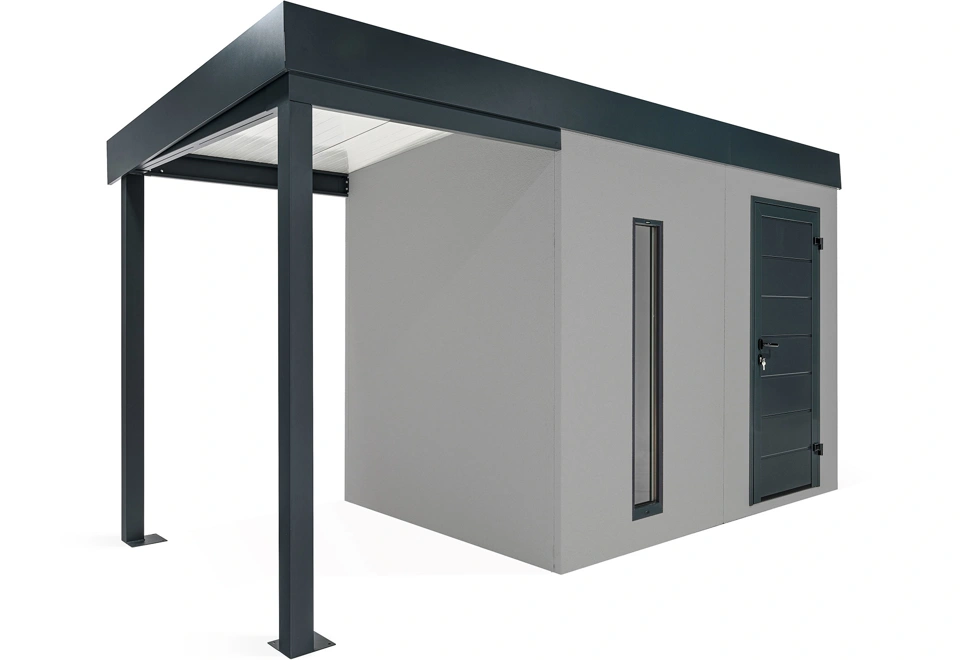 GARDEON® Gartenhaus mit Hörmann-Türen, Lichtband und überdachtem Bereich