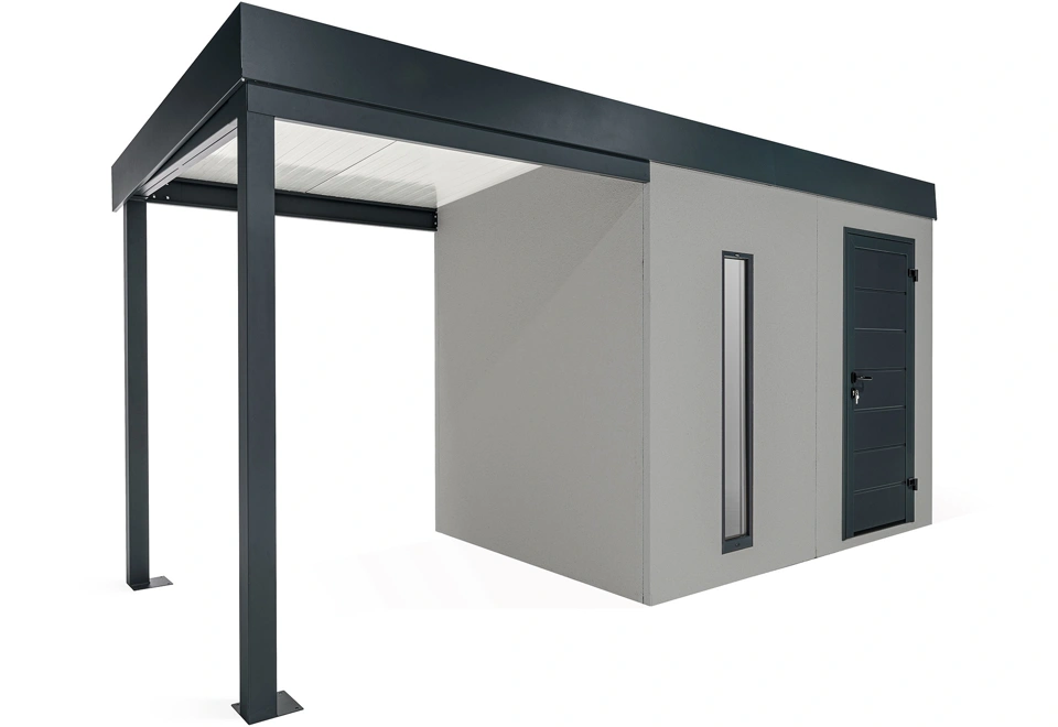 GARDEON® Gartenhaus mit Hörmann-Türen, Lichtband und überdachtem Bereich