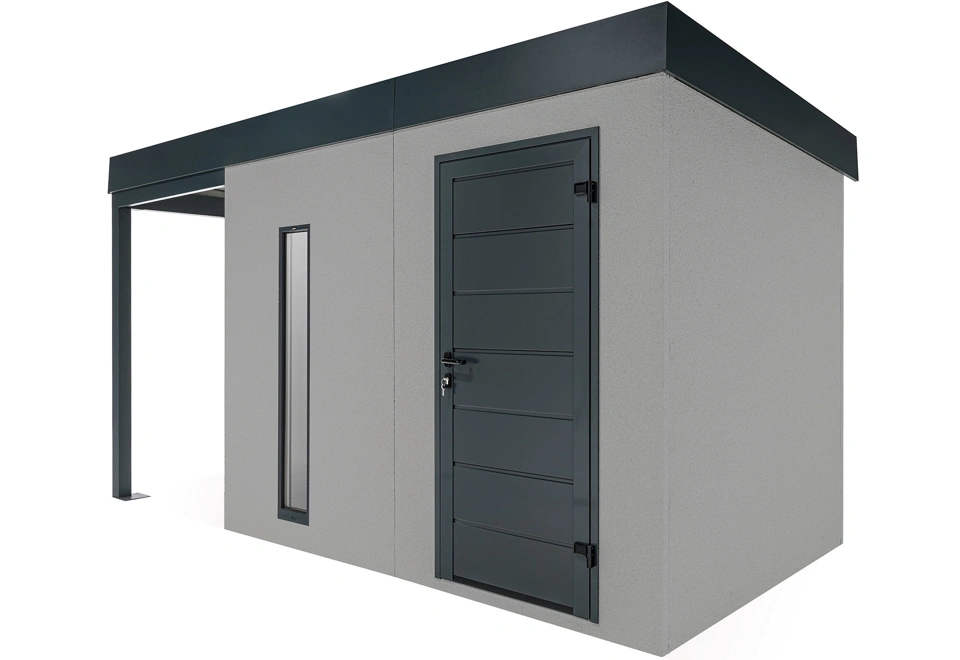 GARDEON® Gartenhaus mit Hörmann-Türen, Lichtband und überdachtem Bereich