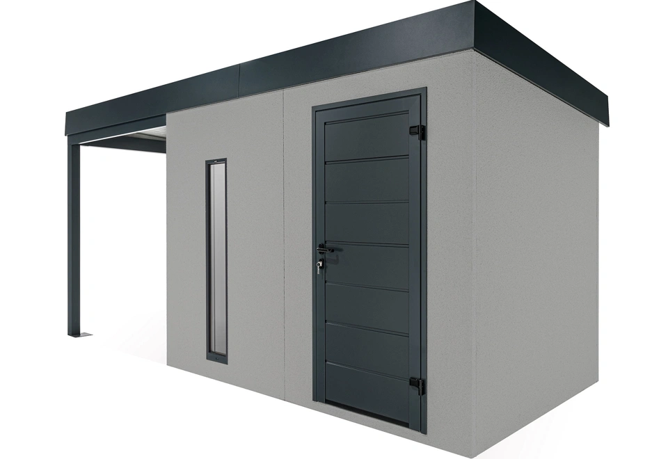 GARDEON® Gartenhaus mit Hörmann-Türen, Lichtband und überdachtem Bereich