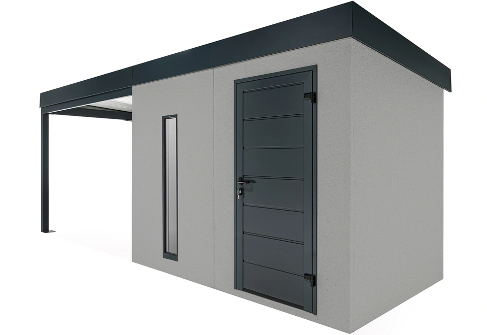 GARDEON® Gartenhaus mit Hörmann-Türen, Lichtband und überdachtem Bereich