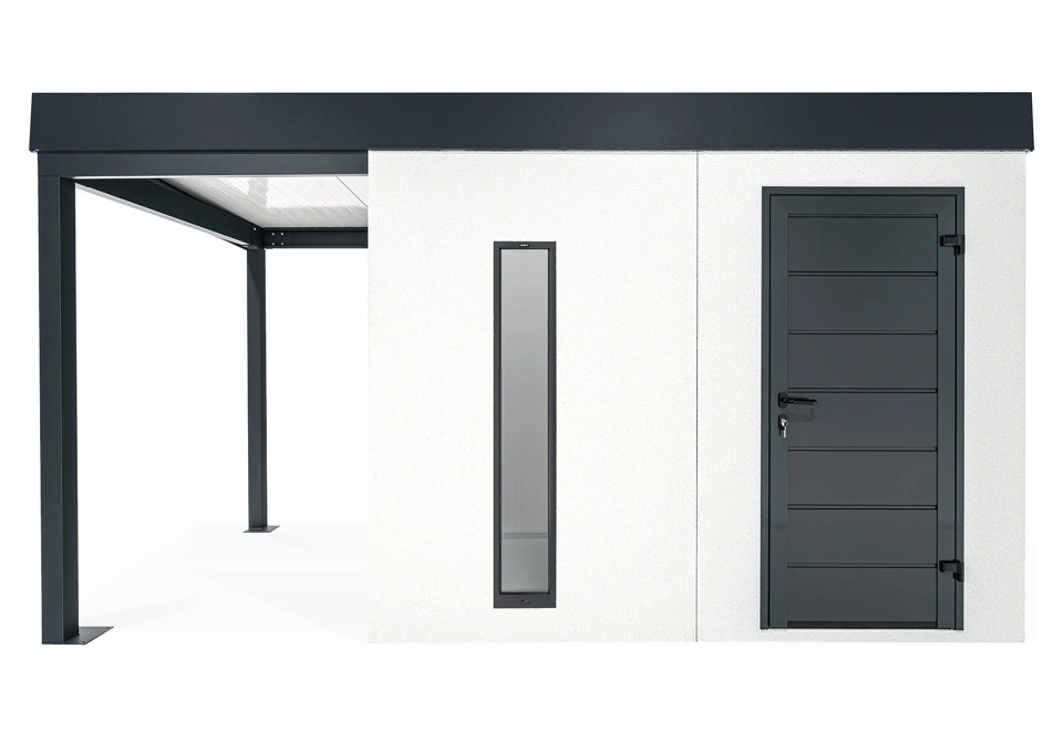 GARDEON® Gartenhaus mit Hörmann-Türen, Lichtband und überdachtem Bereich