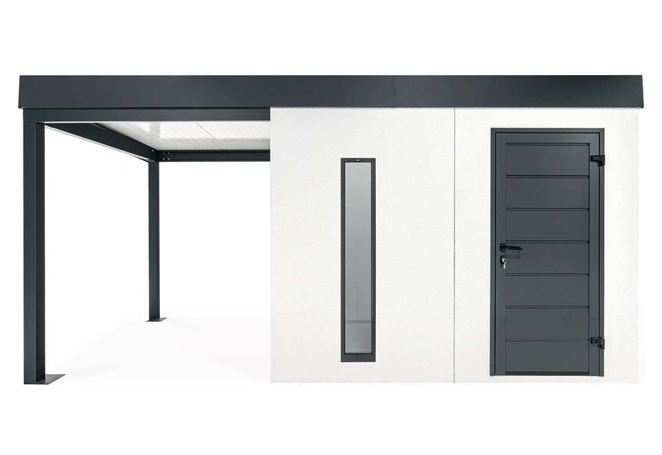 GARDEON® Gartenhaus mit Hörmann-Türen, Lichtband und überdachtem Bereich