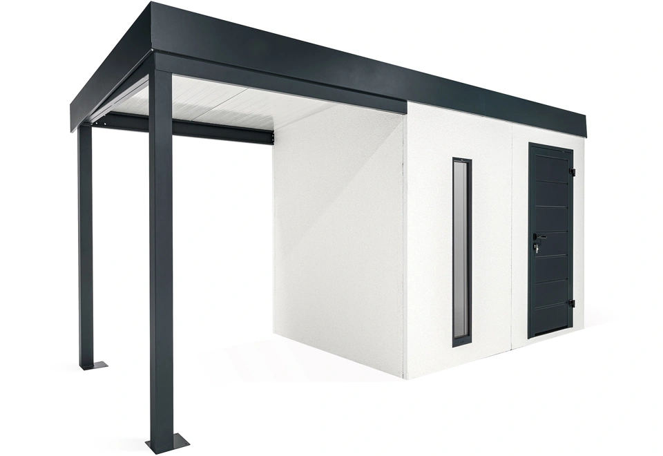 GARDEON® Gartenhaus mit Hörmann-Türen, Lichtband und überdachtem Bereich