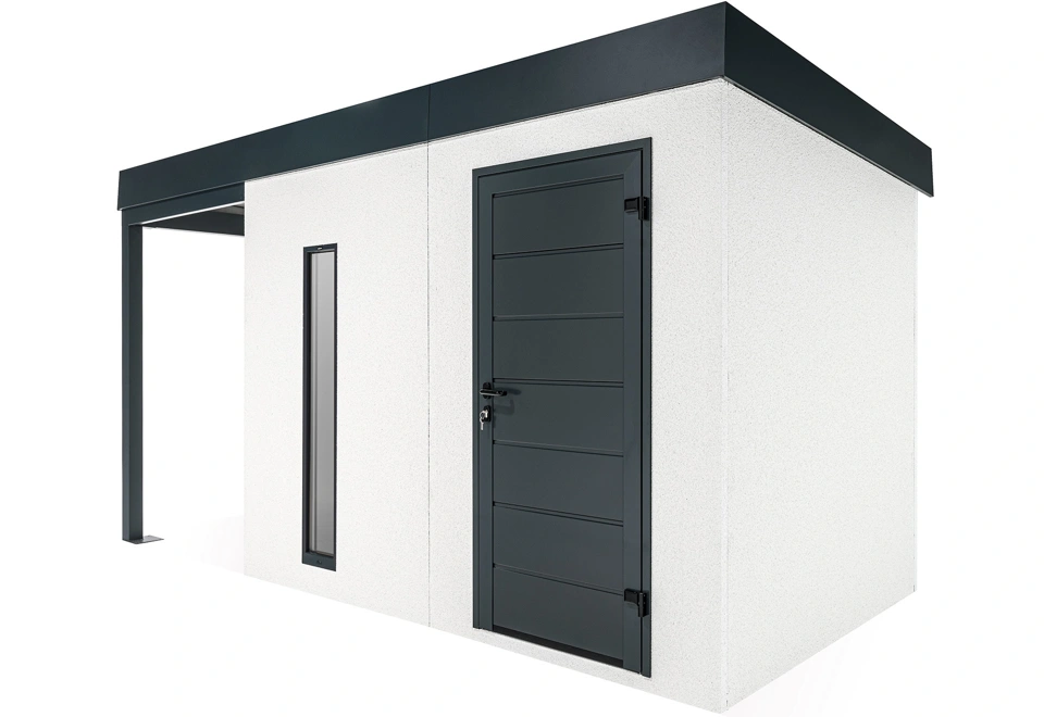 GARDEON® Gartenhaus mit Hörmann-Türen, Lichtband und überdachtem Bereich