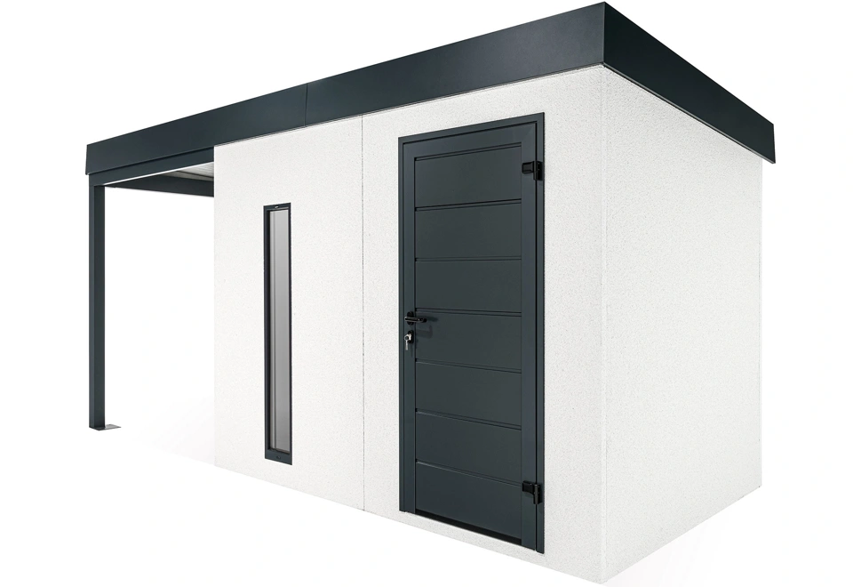 GARDEON® Gartenhaus mit Hörmann-Türen, Lichtband und überdachtem Bereich