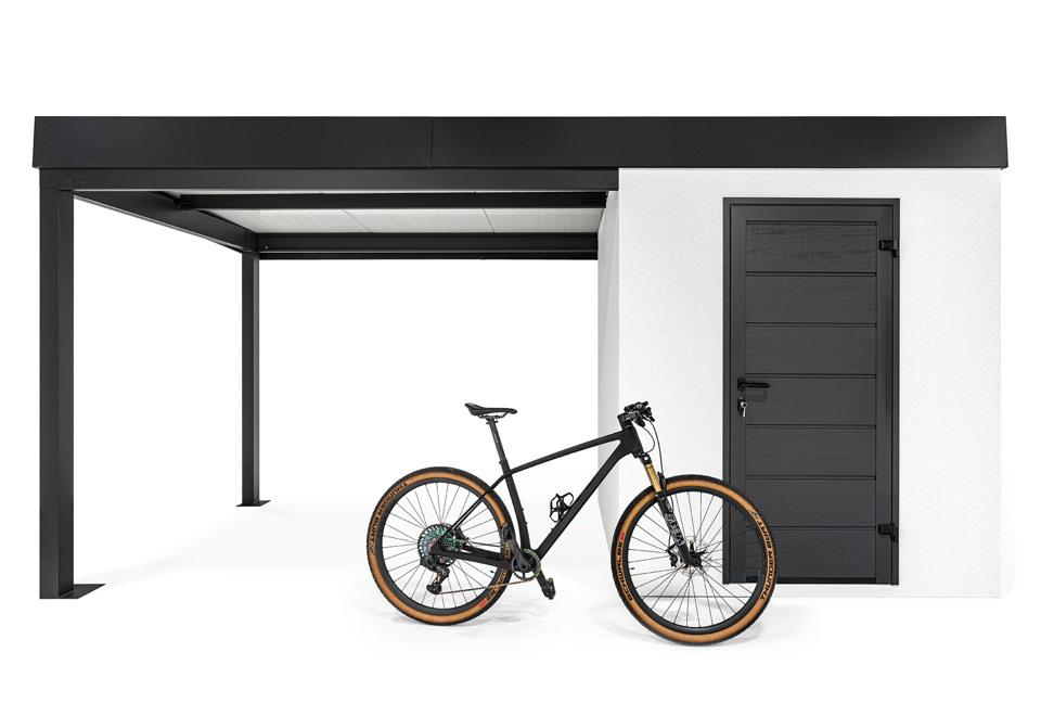 GARDEON® Gartenhaus mit Hörmann-Türen und überdachtem Bereich