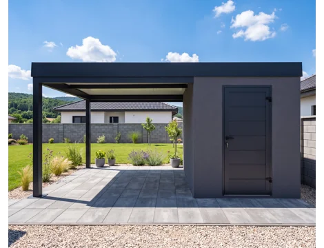 GARDEON® Gartenhaus mit Hörmann-Türen und überdachtem Bereich