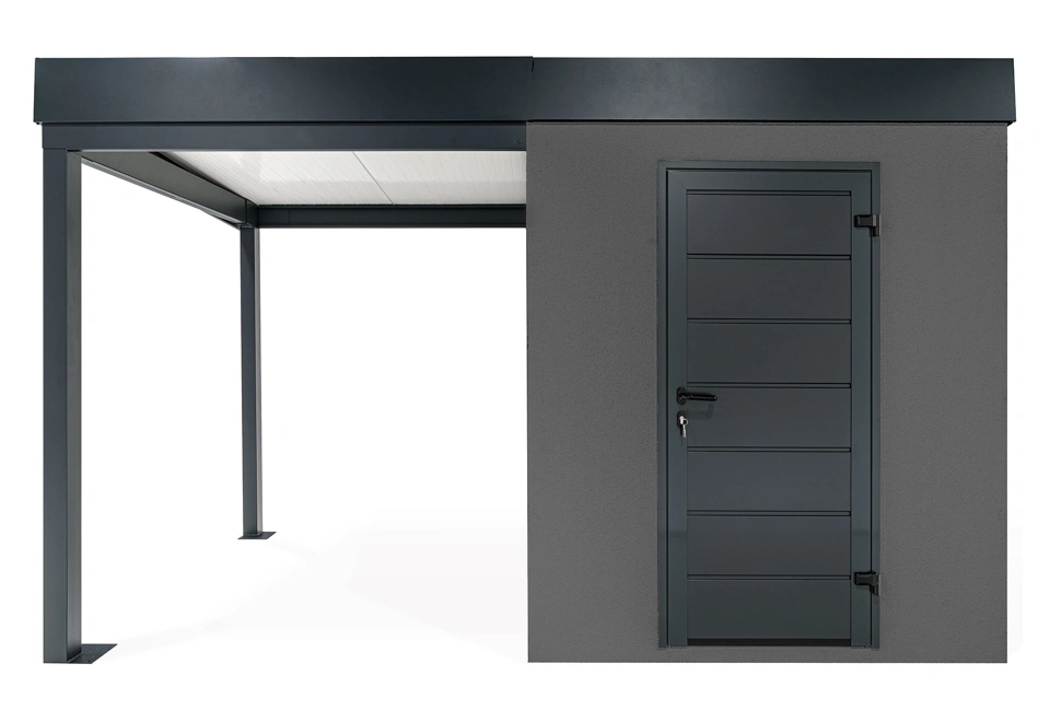 GARDEON® Gartenhaus mit Hörmann-Türen und überdachtem Bereich