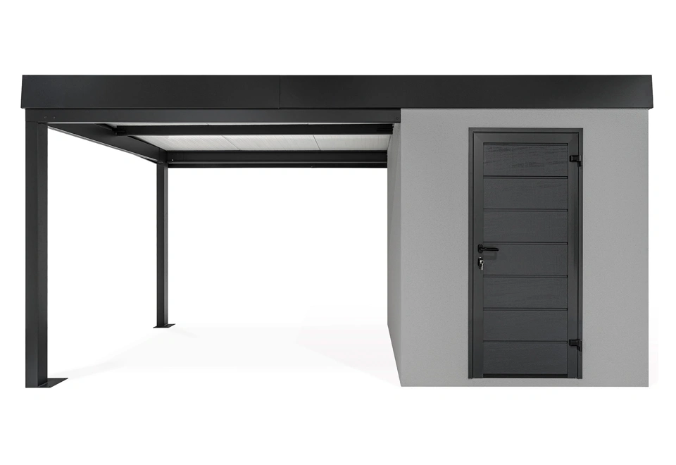 GARDEON® Gartenhaus mit Hörmann-Türen und überdachtem Bereich