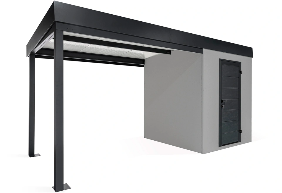 GARDEON® Gartenhaus mit Hörmann-Türen und überdachtem Bereich